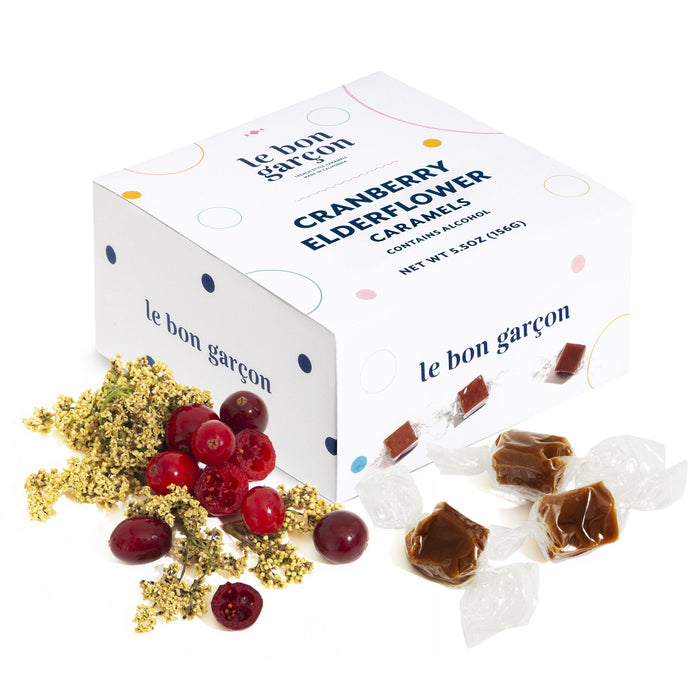 5 oz box of Cranberry Elderflower Caramel for holiday gifts