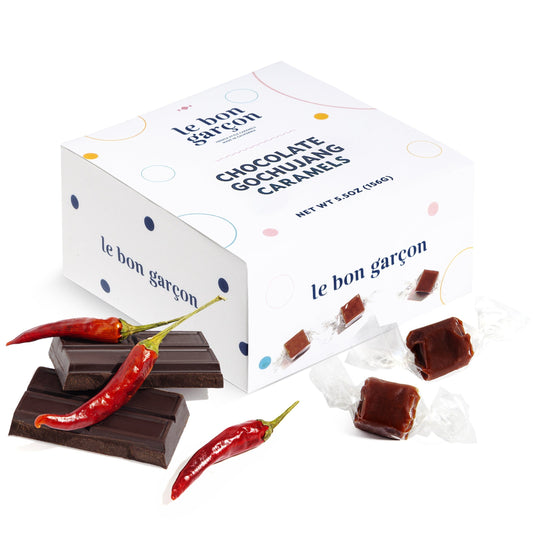 5.5 oz box of Chocolate Gochujang Caramels made in LA