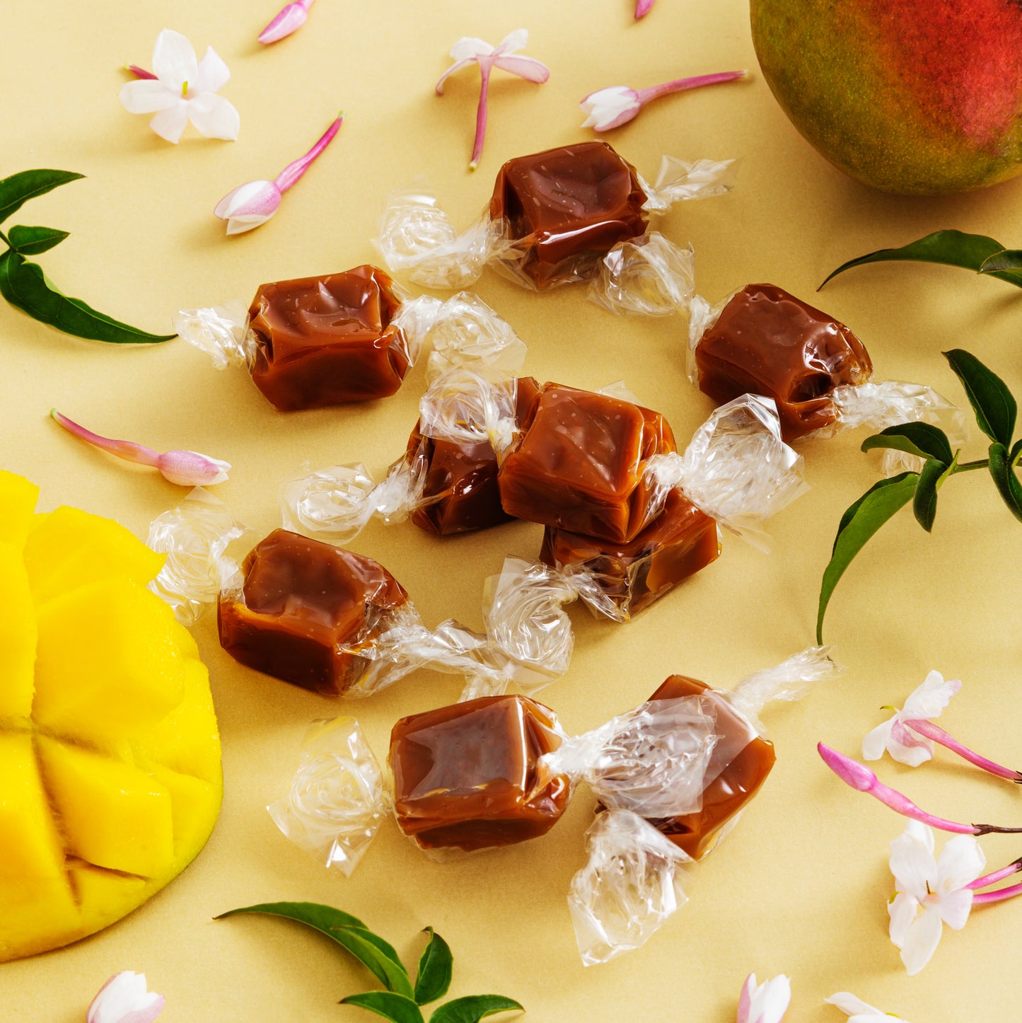 Floral Jasmine Mango Caramels made with organic cream