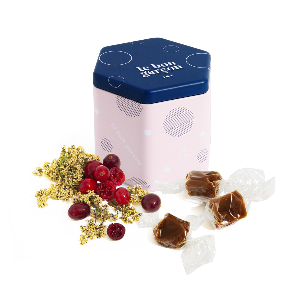 5 oz tin of Cranberry Elderflower Caramel made in small batches