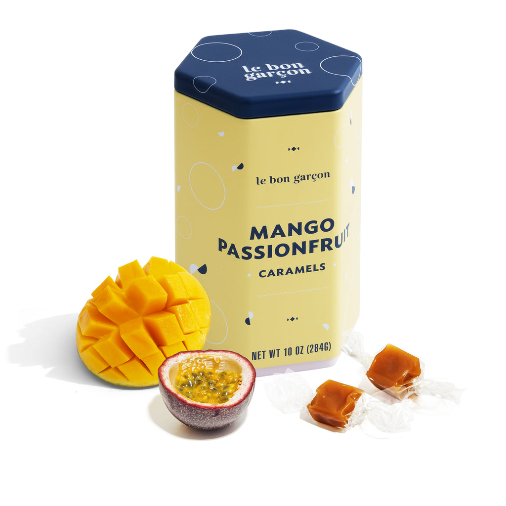 10 oz gift tin of Mango Passionfruit Caramels